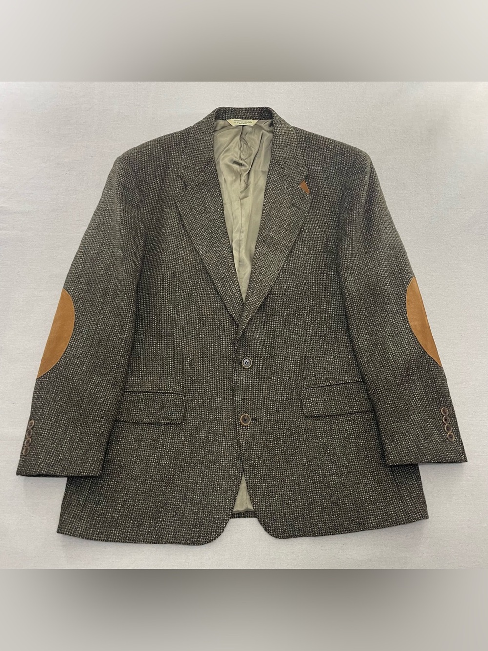 USA Evan Picone Vintage Tweed Blazer Men's 46R 100% Pure Wool Two Button Elbows